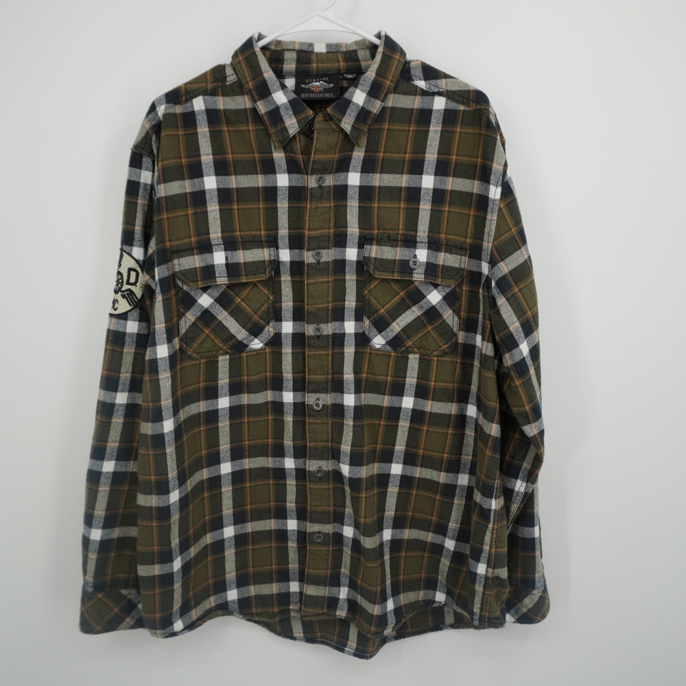 Harley-Davidson Flannel Button Up Shirt Mens XL Green Plaid Patch Back Spellout